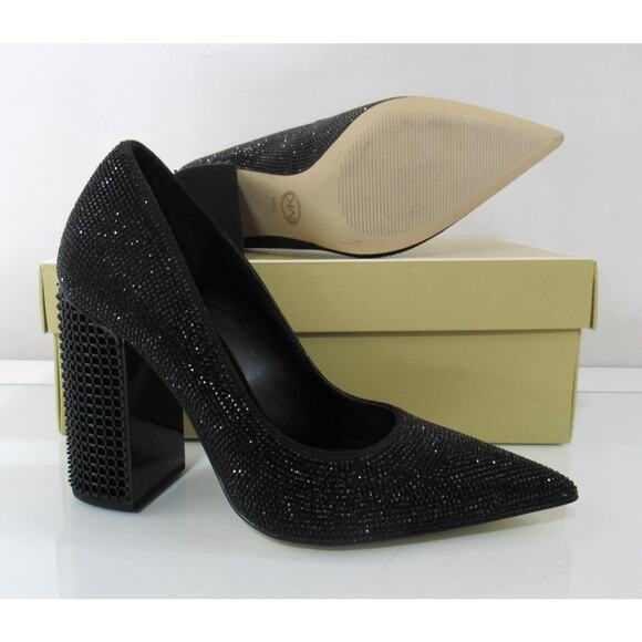 Michael Kors Maxine Block Heel Rhinestone Dress Pumps Pointed Toe Black Size 7.5 - Picture 7 of 7